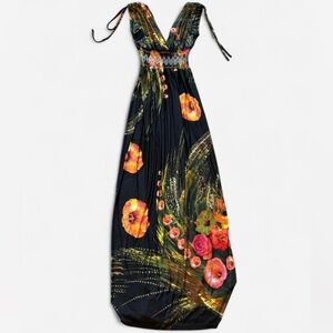 Floral Maxi Dress in Black and Orange